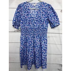 On 34th Dress Size Large Blue with White Pink Flowers Zip Up Front Classy